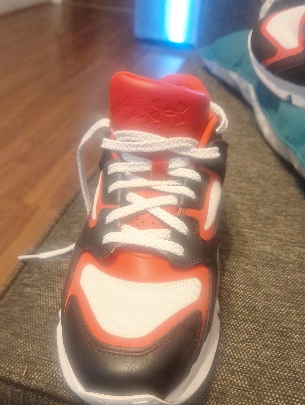Under Armour MenBlack and Red Athletic Sneakers with White Laces